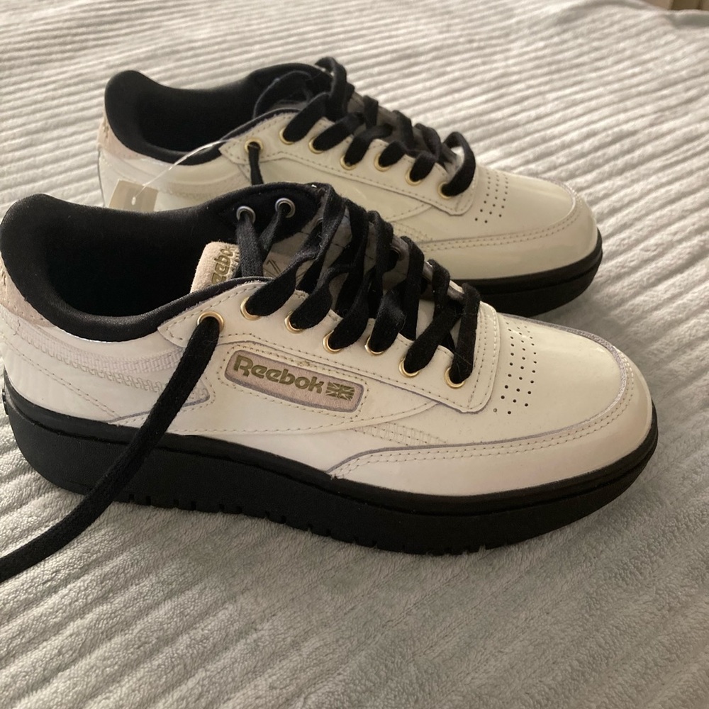 Reebok Club C Cardi B Size 5.5 White Patent Leather Platform Sneakers